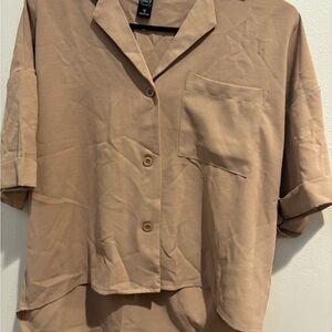 Stylish Tan Button-Up Blouse
